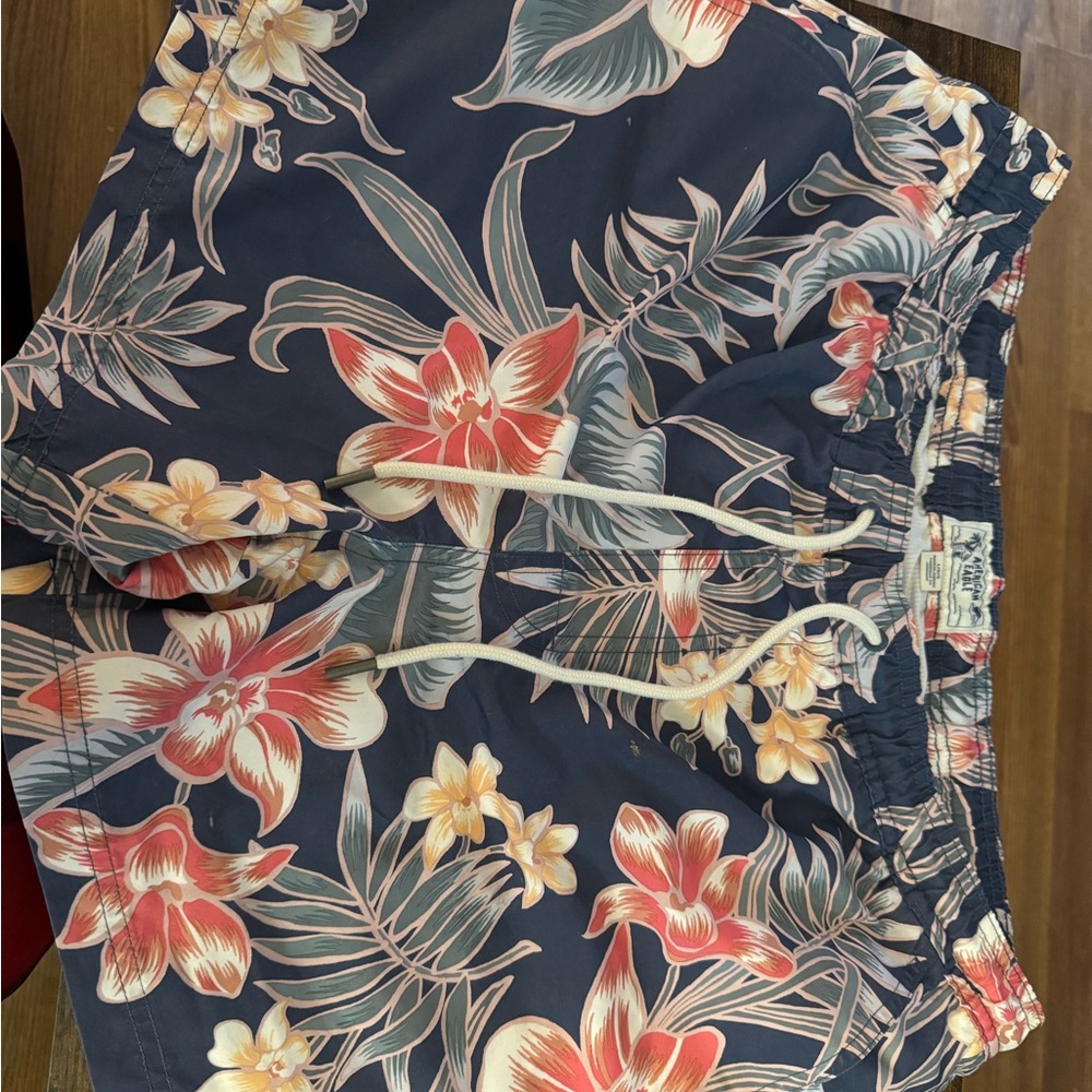 American Eagle Floral Swim Shorts - Navy and Coral